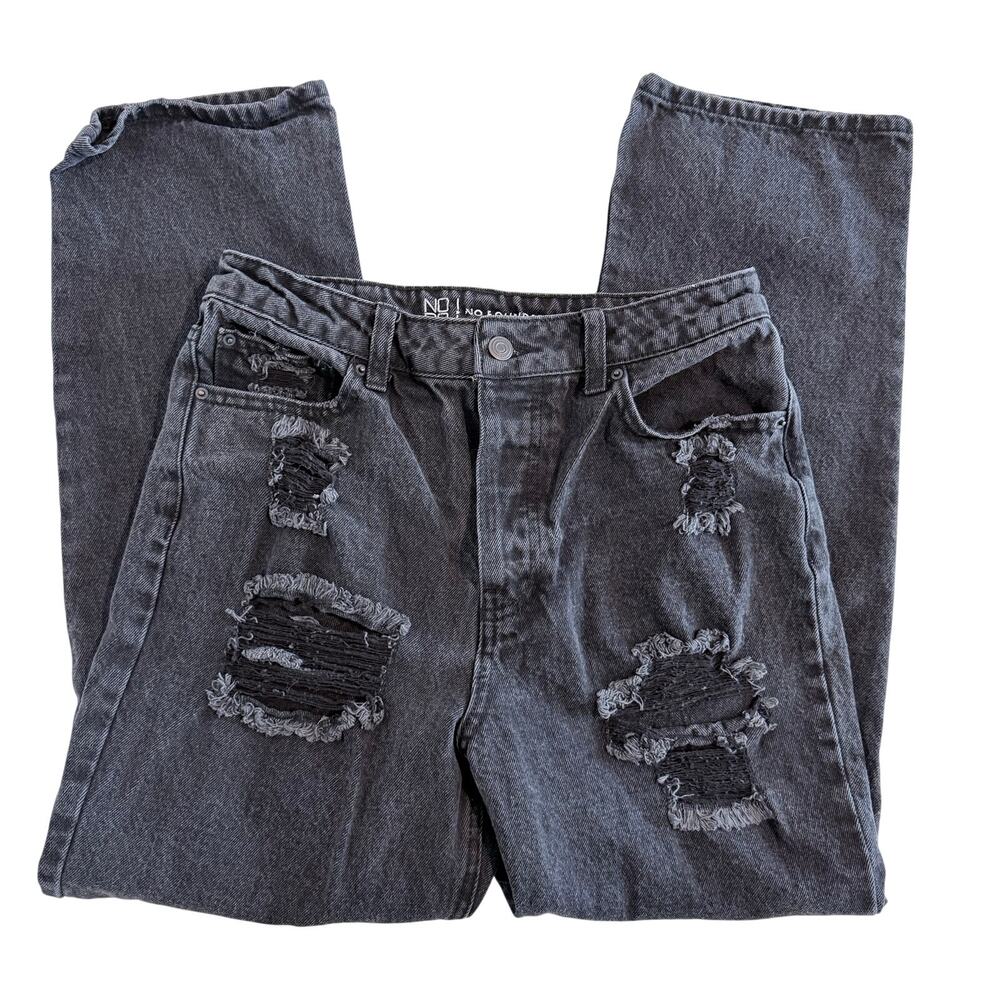 No Boundaries Black Distressed Jeans Size 9 High Rise 100% Cotton